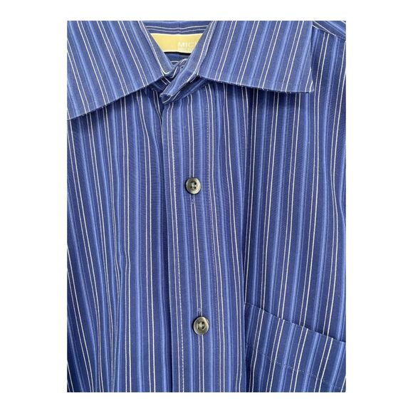 Michael Kors Checked Blue Dress Spread Collar‎ Mens Button Up Shirt L 16 32/33 - Picture 12 of 14